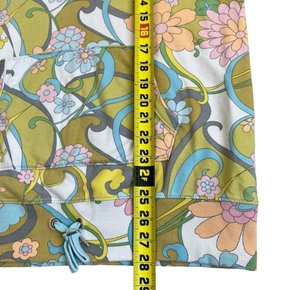 Lucky Brand Y2K Sweatshirt Cap Sleeve Hooded Vest Groovy Flower Power 70s Print - Picture 16 of 16